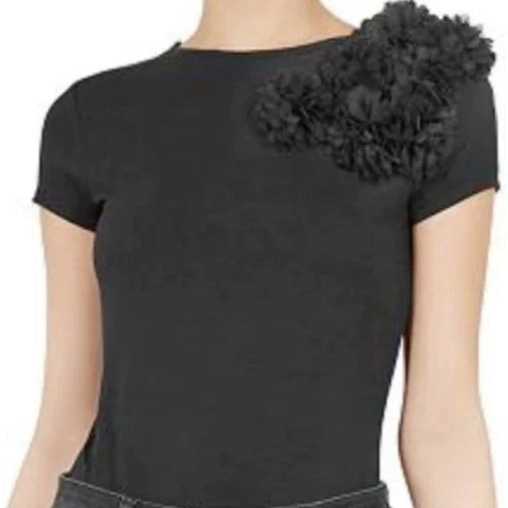 Ted Baker Black Floral Applique Short Sleeve Top NWT